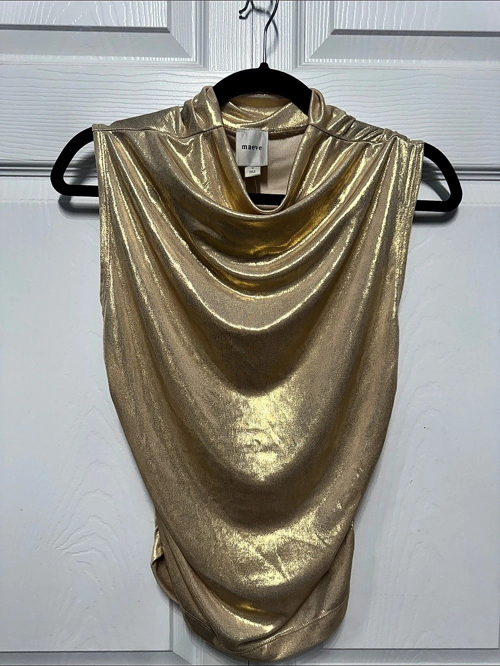 Maeve Mock-Neck Ruched Shine Tank Gold Size Small